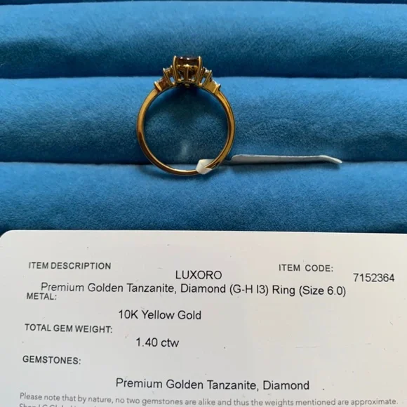 Luxoro 10K Yellow Gold Premium Golden Tanzanite, Diamond Ring - Size 6